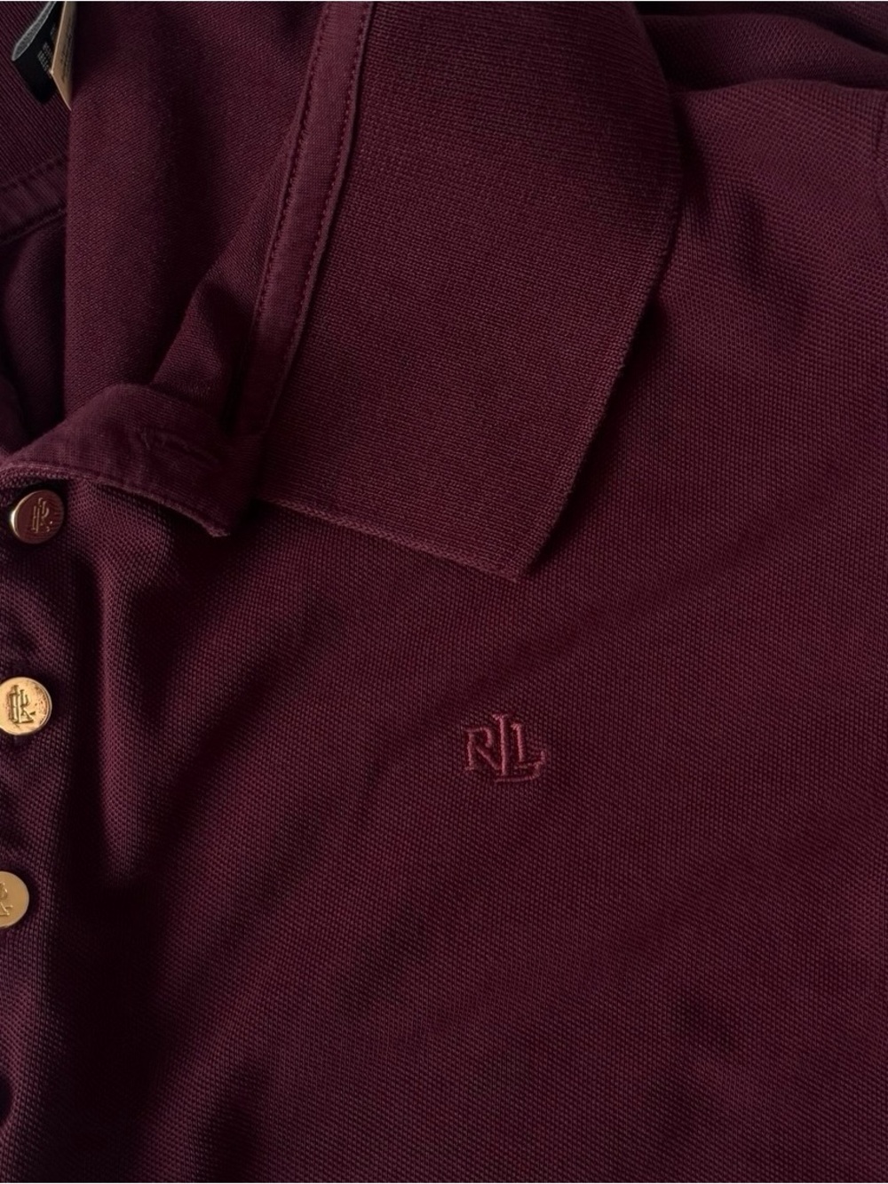 Lauren Ralph Lauren Women’s Burgundy Cotton Knit  Button Polo Shirt Size XL - Picture 4 of 5